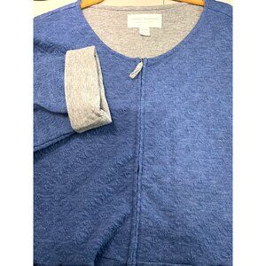 Carole Hochman Women's Large Blue Textured Knit Zip-Front Cardigan Jacket Pocket